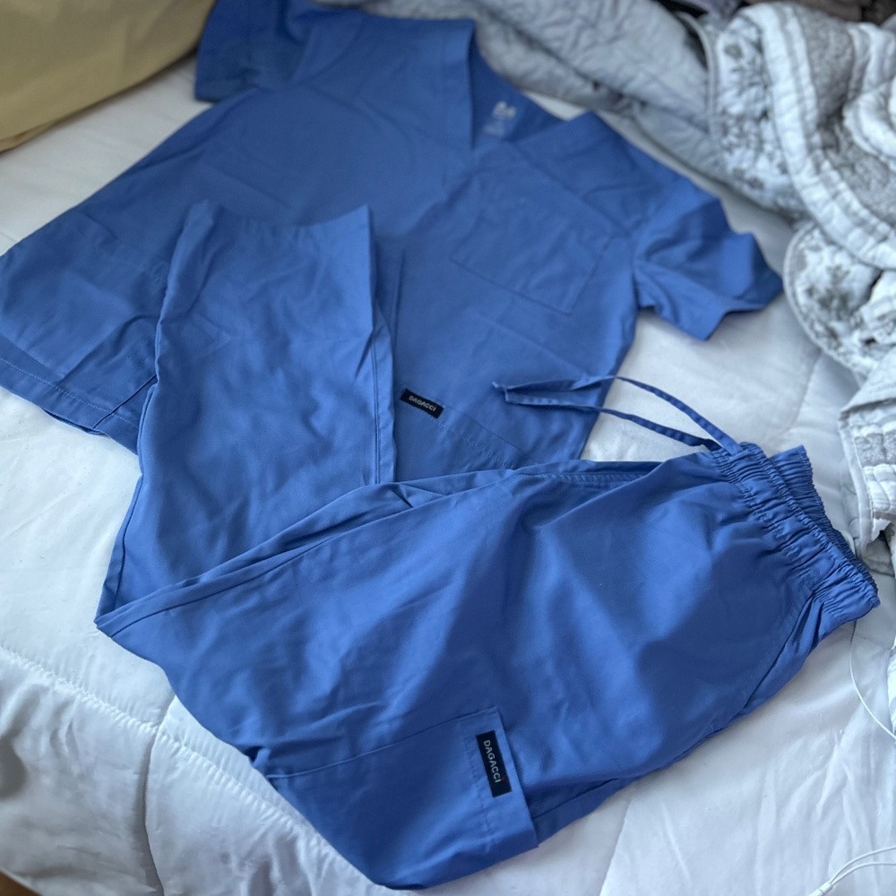 Blue scrubs top and pants set